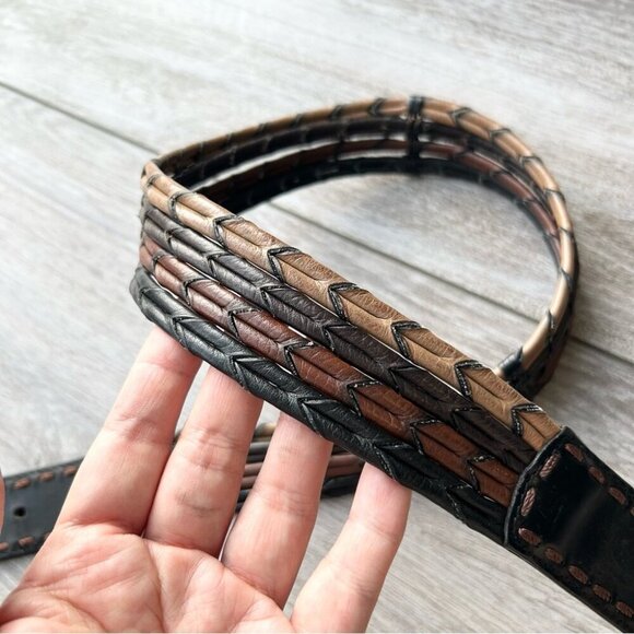 VINTAGE BRIGHTON BROWN BLACK TAN CAMEL BRAIDED LEATHER WESTERN BELT - Picture 10 of 14